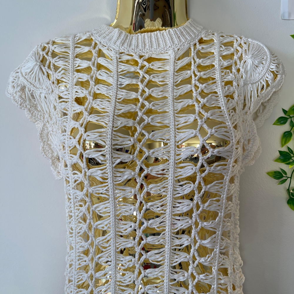 Self-Portrait Crocheted Cotton Midi Dress (CREAM)